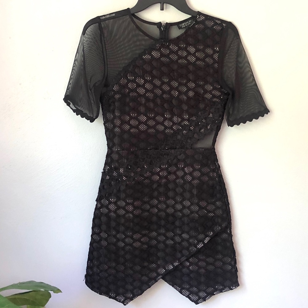 Topshop Black Mini Dress with Mesh Cutouts